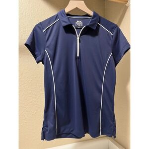 SLAZENGER Shirt Top Golf Tennis Polo Womens M Navy Short Sleeve Collared